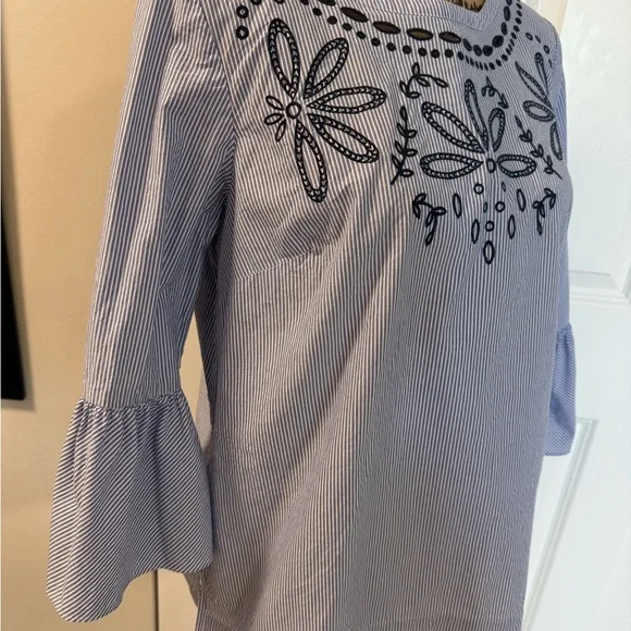 TALBOTS Eyelet Embroidered Striped Blouse - Picture 8 of 11